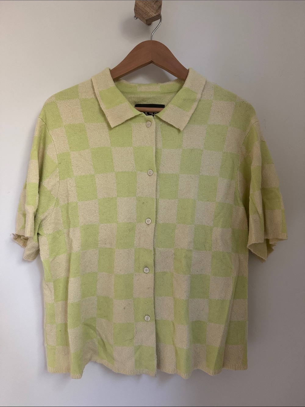 UGG Checkerboard Short-Sleeve Polo in Lime and Cream